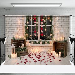 Lofaris White Window Candlelight Valentines Day Backdrop