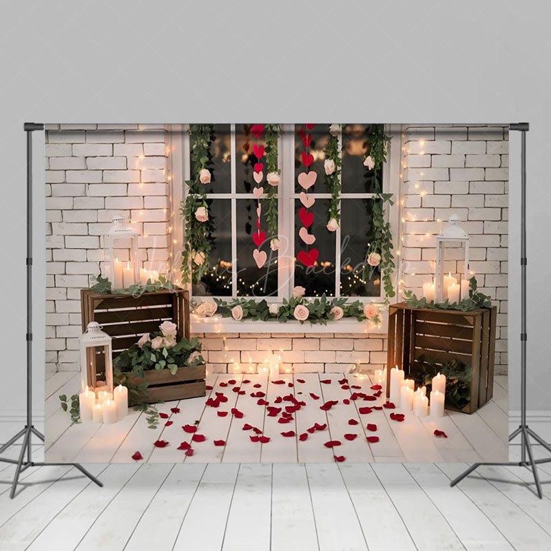 Lofaris White Window Candlelight Valentines Day Backdrop