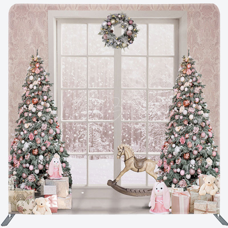 Lofaris White Window Christmas Square Arch Fabric Backdrop