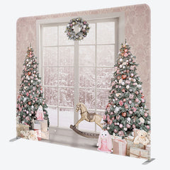 Lofaris White Window Christmas Square Arch Fabric Backdrop