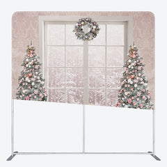 Lofaris White Window Christmas Square Arch Fabric Backdrop