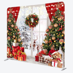 Lofaris White Window Forest Christmas Pillow Cover Backdrop