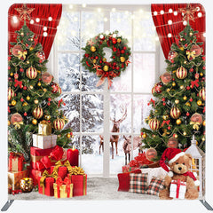 Lofaris White Window Forest Christmas Pillow Cover Backdrop