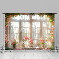 Lofaris White Window Geenery Scene Wedding Room Set Backdrop