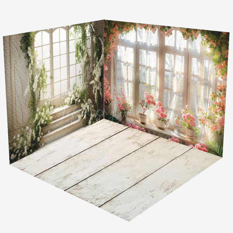 Lofaris White Window Geenery Scene Wedding Room Set Backdrop