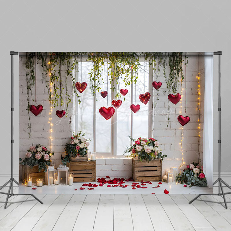 Lofaris White Window Greenery Floral Valentines Day Backdrop