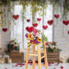 Lofaris White Window Greenery Floral Valentines Day Backdrop