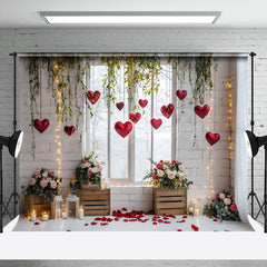 Lofaris White Window Greenery Floral Valentines Day Backdrop