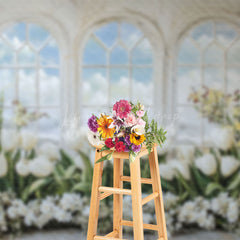 Lofaris White Window Mural Floral Greenry Spring Backdrop