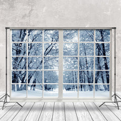 Lofaris White Window Snowy Forest Winter Scenery Backdrop