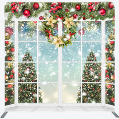 Lofaris White Window Snowy Tree Holiday Double-Sided Backdrop