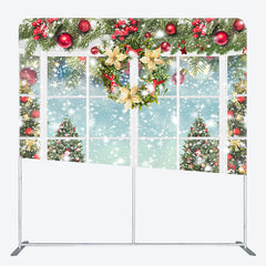 Lofaris White Window Snowy Tree Holiday Double-Sided Backdrop