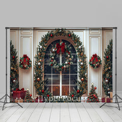 Lofaris White Window Wreath Gifts Trees Christmas Backdrop