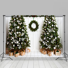 Lofaris White Wood Door Wreath Christmas Tree Gift Backdrop