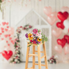 Lofaris White Wood Wall House Red Balloons Floral Backdrop