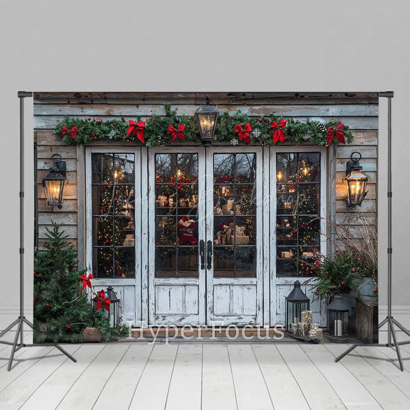 Lofaris White Wooden Retro Store Christmas Vibe Backdrop