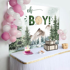 Lofaris Wild Field Forest Trees Oh Boy Baby Shower Backdrop