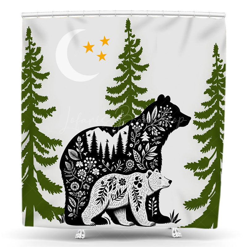 Lofaris Wild Forest Bear Star Moon Birthday Shower Curtain