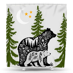 Lofaris Wild Forest Bear Star Moon Birthday Shower Curtain