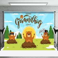 Lofaris Wild Forest Field Spring Happy Groundhog Day Backdrop