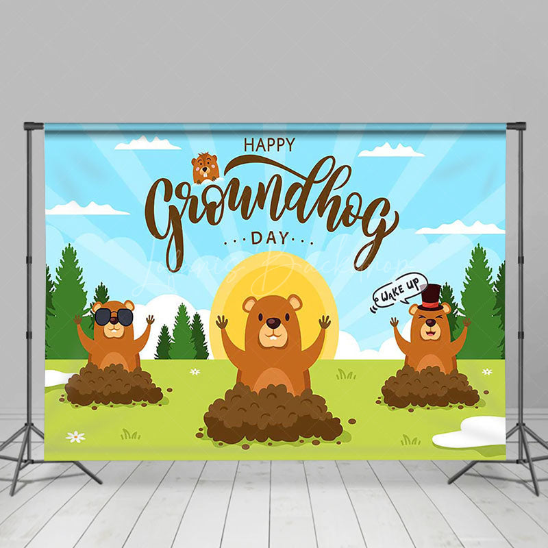 Lofaris Wild Forest Field Spring Happy Groundhog Day Backdrop