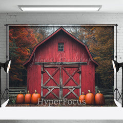 Lofaris Wild Forest Retro Red Barn Pumpkin Autumn Backdrop