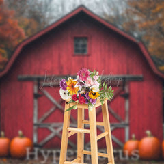 Lofaris Wild Forest Retro Red Barn Pumpkin Autumn Backdrop