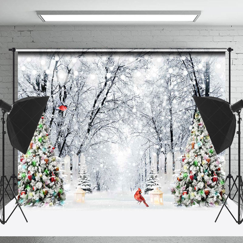 Lofaris Wild Snow Forest Tree Bird Winter Christmas Backdrop