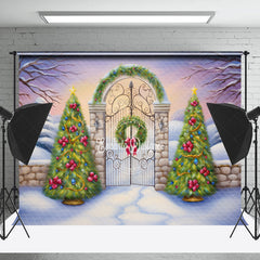 Lofaris Wild Snowy Field Gate Xmas Trees Christmas Backdrop