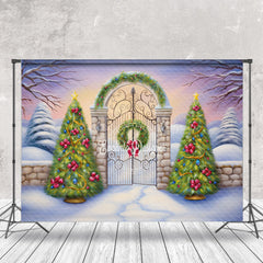 Lofaris Wild Snowy Field Gate Xmas Trees Christmas Backdrop