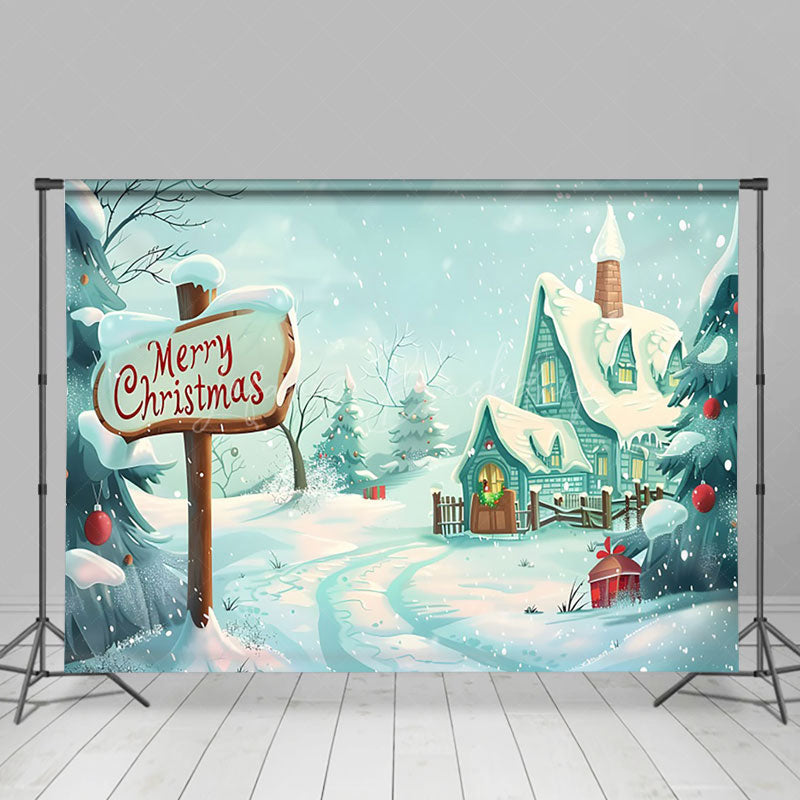 Lofaris Wild Snowy Field House Path Merry Christmas Backdrop