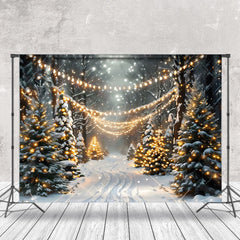 Lofaris Wild Xmas Trees Light Strip Snowy Christmas Backdrop