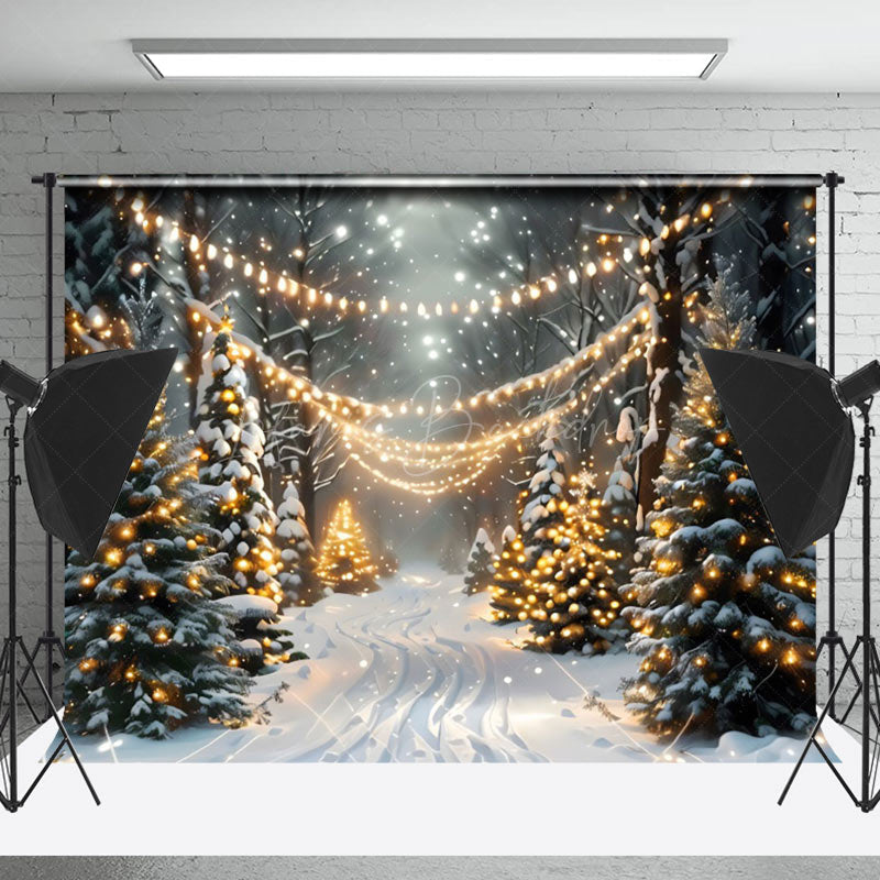 Lofaris Wild Xmas Trees Light Strip Snowy Christmas Backdrop