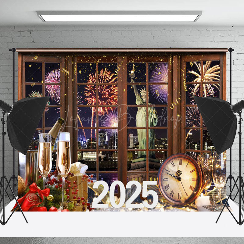 Lofaris Window City Scene Celebration New Year 2025 Backdrop