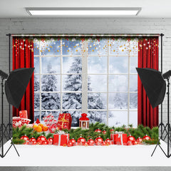 Lofaris Window Outside Snowy Scene Christmas Vibe Backdrop