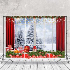 Lofaris Window Outside Snowy Scene Christmas Vibe Backdrop