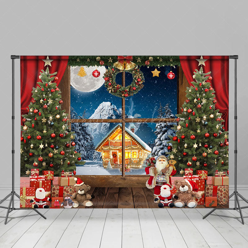 Lofaris Window Red Curtain Gifts Christmas Night Backdrop