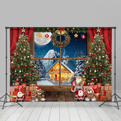 Lofaris Window Red Curtain Gifts Christmas Night Backdrop