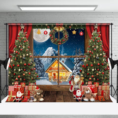 Lofaris Window Red Curtain Gifts Christmas Night Backdrop