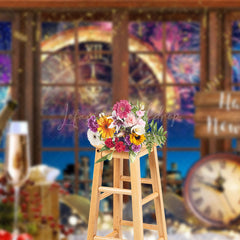 Lofaris Window Scene Gold Happy New Year Party Backdrop