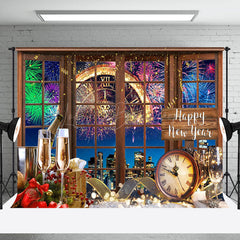 Lofaris Window Scene Gold Happy New Year Party Backdrop