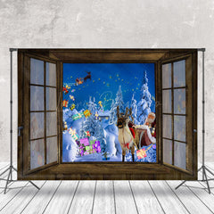 Lofaris Window Scene Snowy Forest Santa Christmas Backdrop