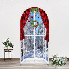 Lofaris Window Snowy Forest Scene Christmas Arch Backdrop