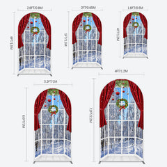 Lofaris Window Snowy Forest Scene Christmas Arch Backdrop