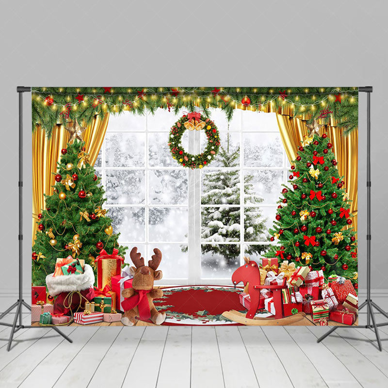 Lofaris Window Snowy Gifts Toy Wreath Christmas Backdrop