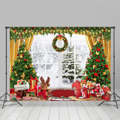 Lofaris Window Snowy Gifts Toy Wreath Christmas Backdrop