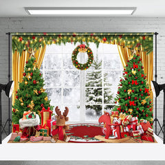 Lofaris Window Snowy Gifts Toy Wreath Christmas Backdrop