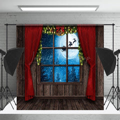 Lofaris Window Snowy Moon Night Christmas Room Set Backdrop