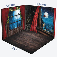 Lofaris Window Snowy Moon Night Christmas Room Set Backdrop