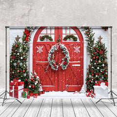 Lofaris Winter Brick Wall Wreath Red Door Christmas Backdrop